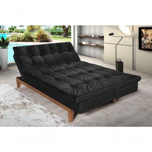 Sofá Cama Versátil 3 Lugares Império Reclinável Pés Madeira Espuma D33 Suede Preto 381