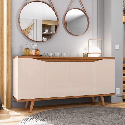 Bancada Aparador Mirabel Off White/ Cedro 4 Portas