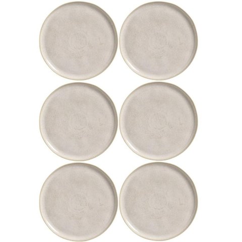 Jogo 6 Pratos Rasos Porto Brasil Cerâmica Off White 27cm Bio Latte Mesa Posta