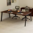 Ver imagem 2 de Mesa Reunião Escritório Corporativo 6 Lugares 210cm x 120cm Caixa de Tomadas e Pés Metal Industrial Marrom/Louro Preto