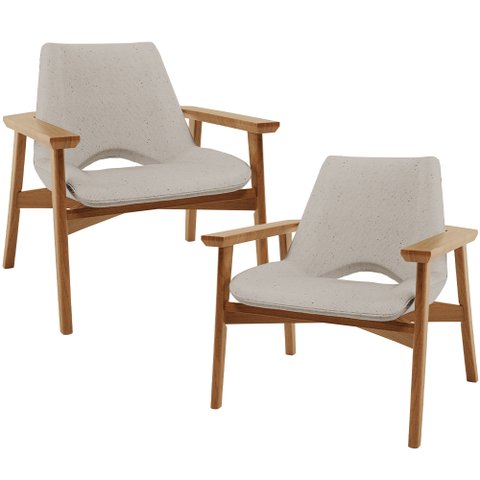 Kit 02 Poltronas Decorativa para Sala de Estar Living Base Madeira Becker L02 Linho Bege - Lyam Deco