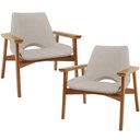 Ver imagem 1 de Kit 02 Poltronas Decorativa para Sala de Estar Living Base Madeira Becker L02 Linho Bege - Lyam Deco