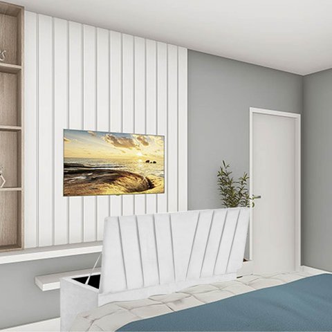 Calçadeira Baú Recamier Solteiro 90CM Bélgica Courino Branco - D A DECOR