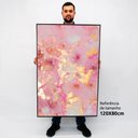 Ver imagem 2 de Quadro Decorativo Caixa Alta com Vidro Abstrato Mármore Rose Gold TaColado Moldura Madeira 120 x 80c