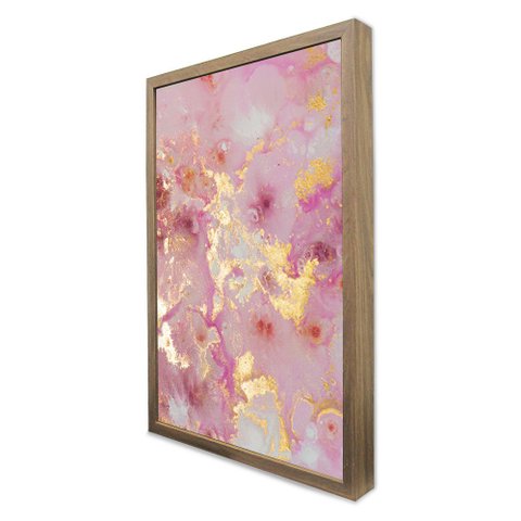 Quadro Decorativo Caixa Alta com Vidro Abstrato Mármore Rose Gold TaColado Moldura Madeira 120 x 80c
