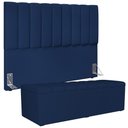 Ver imagem 1 de Kit Cabeceira Cama Box Queen 160cm Calçadeira Baú Dália W01 Suede Azul Marinho - Lyam