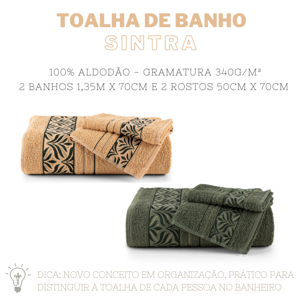 Kit Detoalhas 2 Banhos e 2 Rostos 100% Algodão Sintra:avelã/oliva - 2