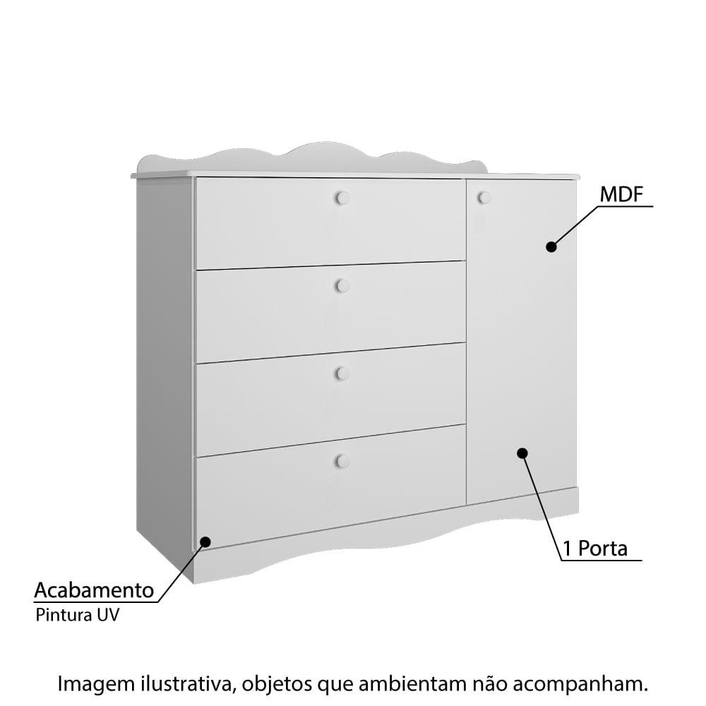 Cômoda Infantil Encanto com 4 Gavetas - Branco - 2