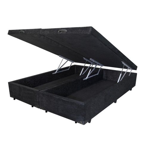Base Box Baú Bipartido Blindado King 193x203 Suede Preto Bio Box