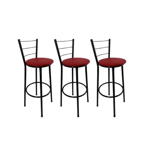 Kit 3 Banqueta Alta Preta Cozinha Gourmet Americana Balcão:vermelho