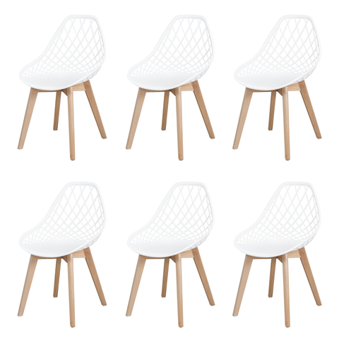 Conjunto 6 Cadeiras Kaila Brancas Polipropileno Base Wood para Sala de Jantar e Espaço Gourmet