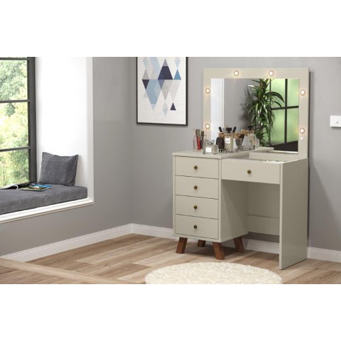 Penteadeira Camarim Me com Espelho e Led 5 Gavetas 100% Mdf Cor Off White Pt