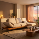 Ver imagem 1 de Sofá Retrátil Moderno Avelar 3 Lugares Courino Caramelo | Linho Off White - Sallar Home