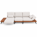 Ver imagem 5 de Sofá Retrátil Moderno Avelar 3 Lugares Courino Caramelo | Linho Off White - Sallar Home