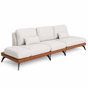 Ver imagem 4 de Sofá Retrátil Moderno Avelar 3 Lugares Courino Caramelo | Linho Off White - Sallar Home