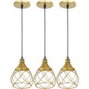 Ver imagem 1 de 3 Pendente Aramado Esfera Balonê Dourado Lustre Luminária Teto Regulável Sala Cozinha Industrial Agp