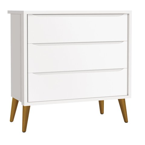 Cômoda Gaveteiro Théo New Branco Fosco com Madeira - Reller