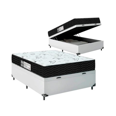 Cama Box Baú Viuvo + Colchão Smart D33 One Face - 128x188x61cm - Branco