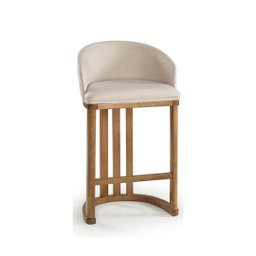 Banqueta Aylla - Acabamento Champagne - Tecido Fit Creme - 1