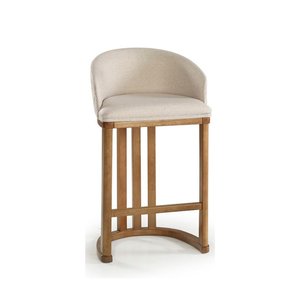 Banqueta Aylla - Acabamento Champagne - Tecido Fit Creme