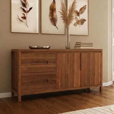 Aparador Buffet para Sala de Jantar 2 Portas 4 Gavetas 165cm Madeira Maciça Dunia F06 Rústico