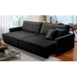 Sofá Cama Retrátil e Reclinável 2,50m com Molas Karen Veludo Preto Adonai Estofados - 1 Sofá Cama Retrátil e Reclinável 2,50m com Molas Karen Veludo Preto Adonai Estofados - 1