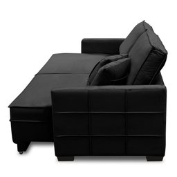 Sofá Cama Retrátil e Reclinável 2,50m com Molas Karen Veludo Preto Adonai Estofados - 6 Sofá Cama Retrátil e Reclinável 2,50m com Molas Karen Veludo Preto Adonai Estofados - 6