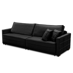 Sofá Cama Retrátil e Reclinável 2,50m com Molas Karen Veludo Preto Adonai Estofados - 4 Sofá Cama Retrátil e Reclinável 2,50m com Molas Karen Veludo Preto Adonai Estofados - 4