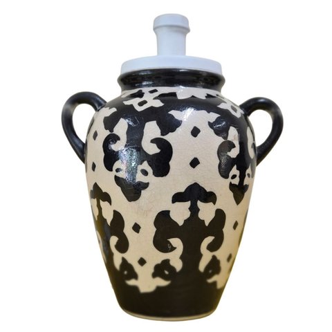 Base de Abajur de Mesa Cerâmica Craquelada Oriental Preto e Branco Eletrificada E27 Columbus Gold