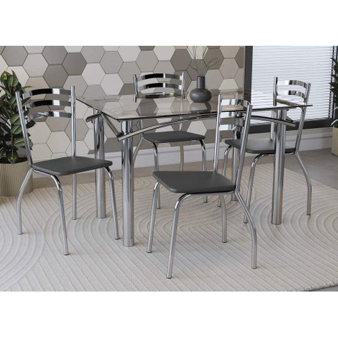 Conjunto Sala de Jantar Mesa com 4 Cadeiras Estofadas Cromado 095 Kappesberg Crome