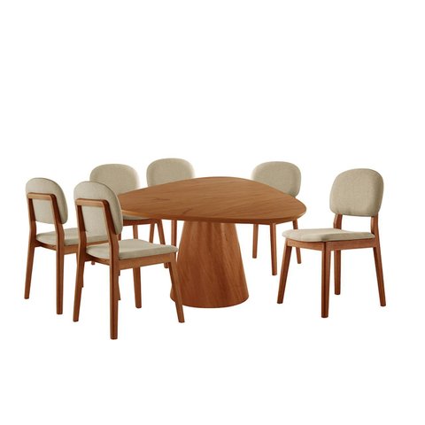 Conjunto Sala de Jantar Mesa Gênova 1.30cm Tampo Orgânico Laminado com 6 Cadeiras Évora - Móveis Min