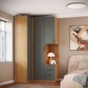 Ver imagem 1 de Guarda Roupa de Canto 2 Portas com Mesa de Cabeceira Altezza Trend:freijó/titânio
