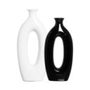 Ver imagem 1 de Dupla Vaso de Cerâmica Decorativo para Sala Taj Branco e Preto Clássico