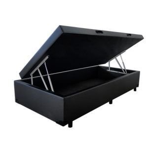 Cama Box Baú Solteirão King 0,96 X 2,03 X 0,40 Premium Corino Preto