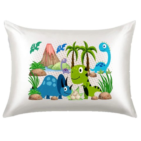 Fronha Cetim Antifrizz Personalizada Dinossauro Cute Poá 1