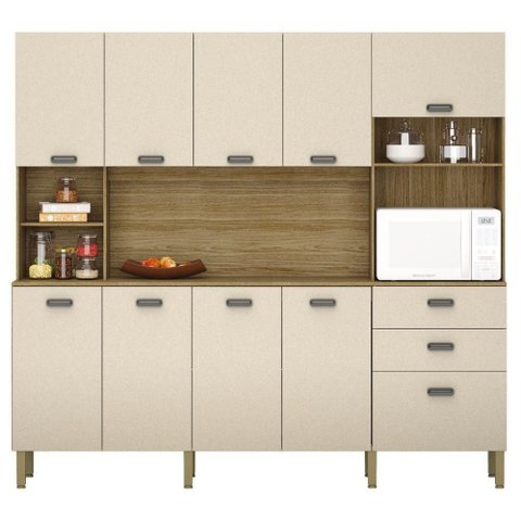 Armário de Cozinha Mística 10 Portas 2 Gavetas MDF Freijó Vanilla Kit'S Paraná