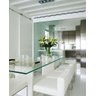 Mesa de Jantar Laca com Vidro Transparente e Base em U - 1