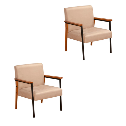 Kit 2 Poltronas Decorativas Trindade Estilo Industrial em Veludo Bege
