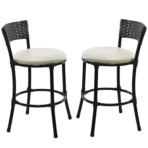 2 Banquetas Forts Baixa Fibra Sintética Preto Aço Carbono Assento Preto Branco