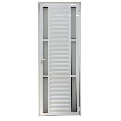 Porta de Aluminio Palheta Branca com Vidro Duplo Linha 25 - 210x100 Direita