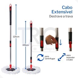 Mop Giratório 360 com Cesto em Inox Limpeza Geral Esfregão - 3