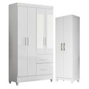 Ver imagem 1 de Guarda Roupa Solteiro Madri com Espelho e Armário Multiuso New Íris Branco Brilho - Moval