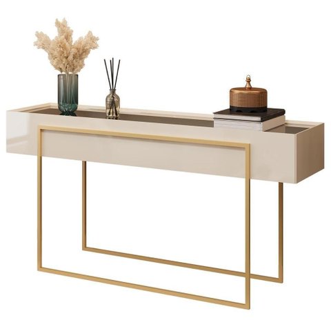 Aparador para Sala de Estar Espelhado Pés Industrial Malika D05 Off White - Lyam Decor