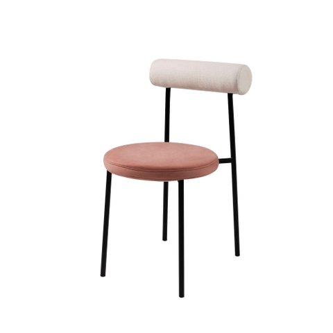 Cadeira Lana Base Aço Preto Assento Veludo Rosa Encosto Canelado Off White - Ooca Móveis