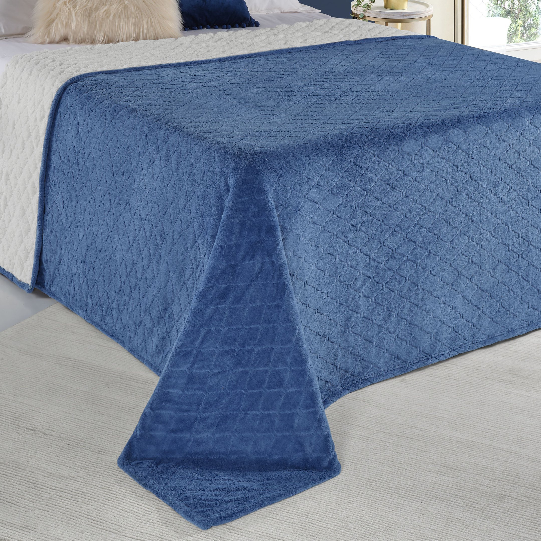 Cobertor Avulso Casal com efeito Pele de Carneiro - Chamber Sherpa Azul Stone - Tekstil - 10