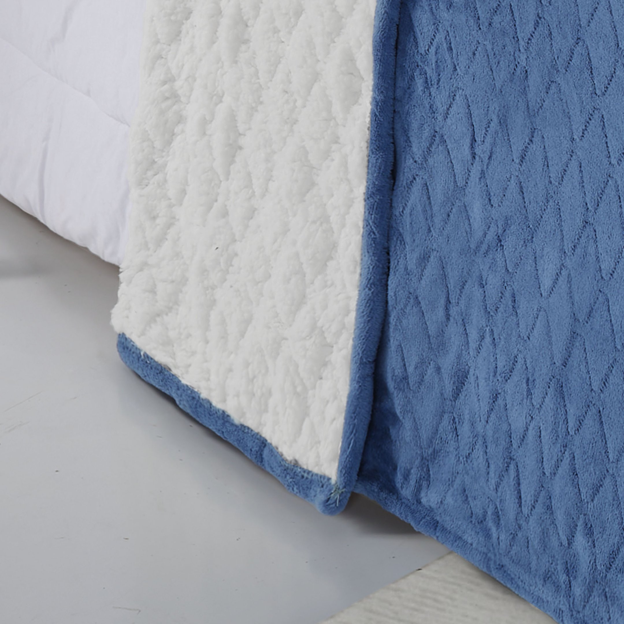 Cobertor Avulso Casal com efeito Pele de Carneiro - Chamber Sherpa Azul Stone - Tekstil - 7
