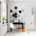 Ver imagem 2 de Kit 8 Painel Decorativo Hexagonal 3d Autoadesivo Preto e Branco 12 X 12cm