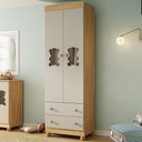 Ver imagem 1 de Guarda-roupa Infantil 62cm 2 Portas com Vidro e 2 Gavetas Fofura Multimóveis Mp4481 Madeirado/off
