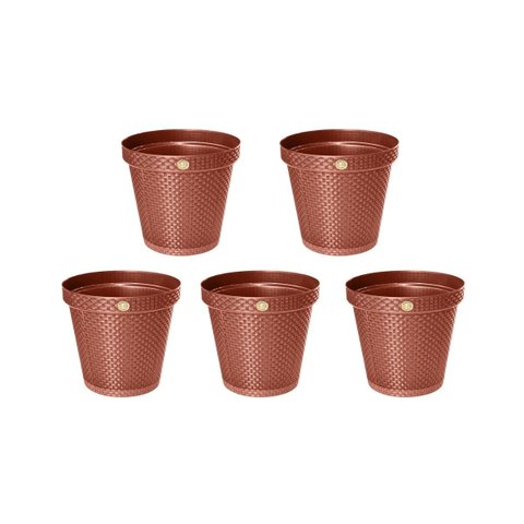 Kit C/ 5 Vasos Redondo Rattan Terracota 36l Anti Dengue