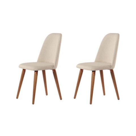 Kit de 2 Cadeiras de Madeira Maciça Estofada New Drop - Natural C/ Linho Off White - Cobre
